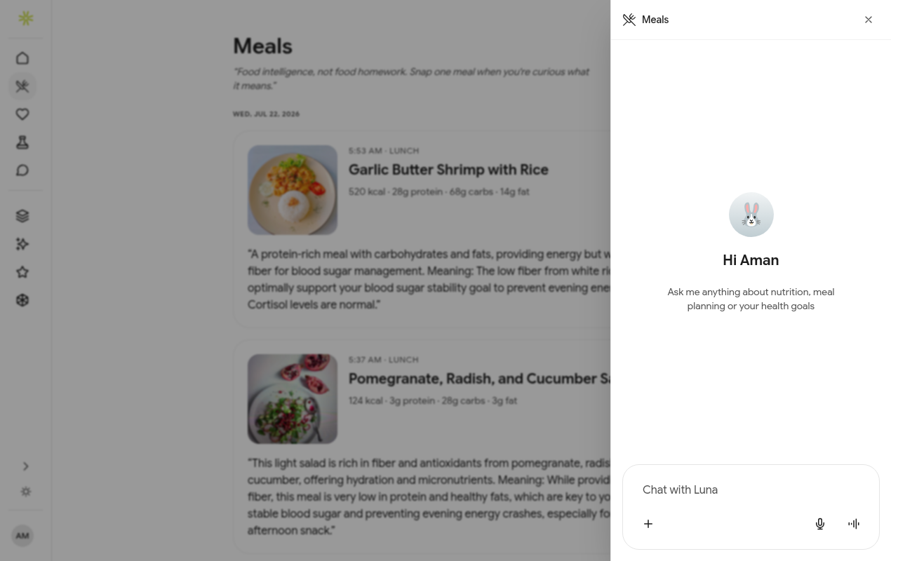 Meal logging via Luna chat